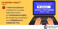 Webinar : TVA et services en ligne, vous êtes tous concernés. Le jeudi 27 septembre 2018 à Cergy. Valdoise.  10H30